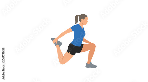 Foto Woman stretching quadriceps in a lunge pose, fitness exercise illustration