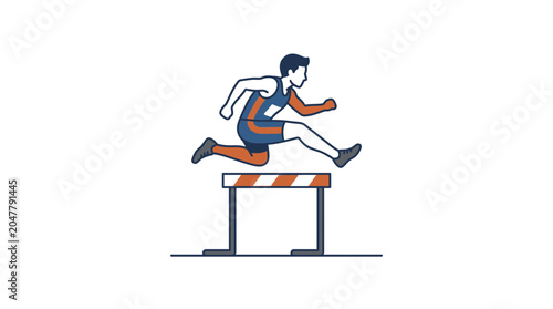 Bilde på lerret Athlete jumping over hurdle, track and field race, dynamic movement, athletic co