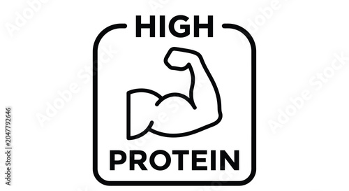high protein label with flexed arm line art