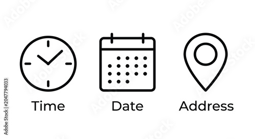 time date address icons line style calendar