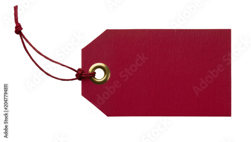 Tableau sur toile Rectangular red paper tag with brass grommet and string, isolated on transparent