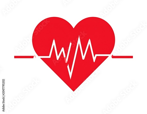 A red heart with a white ECG line running through it on a white background