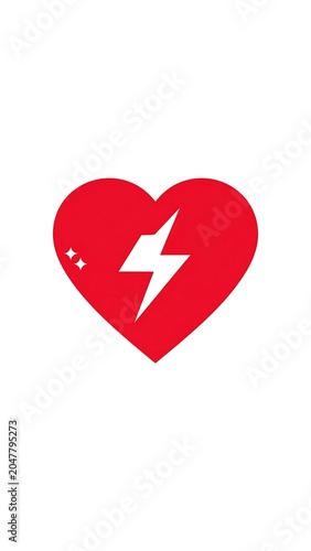 A red heart with a white lightning bolt inside