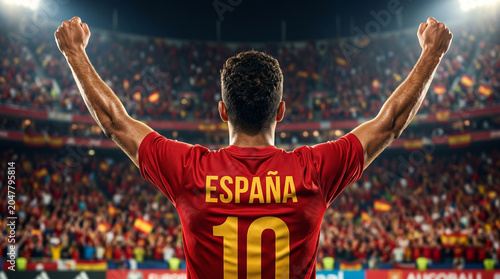 Spanish Football Player Celebrating Victory in Stadium