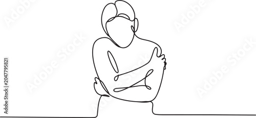 Fotografija Continuous line drawing of a person sitting with arms crossed