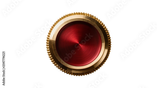 фотографія Circular brass knob with red metallic center, isolated on transparent background
