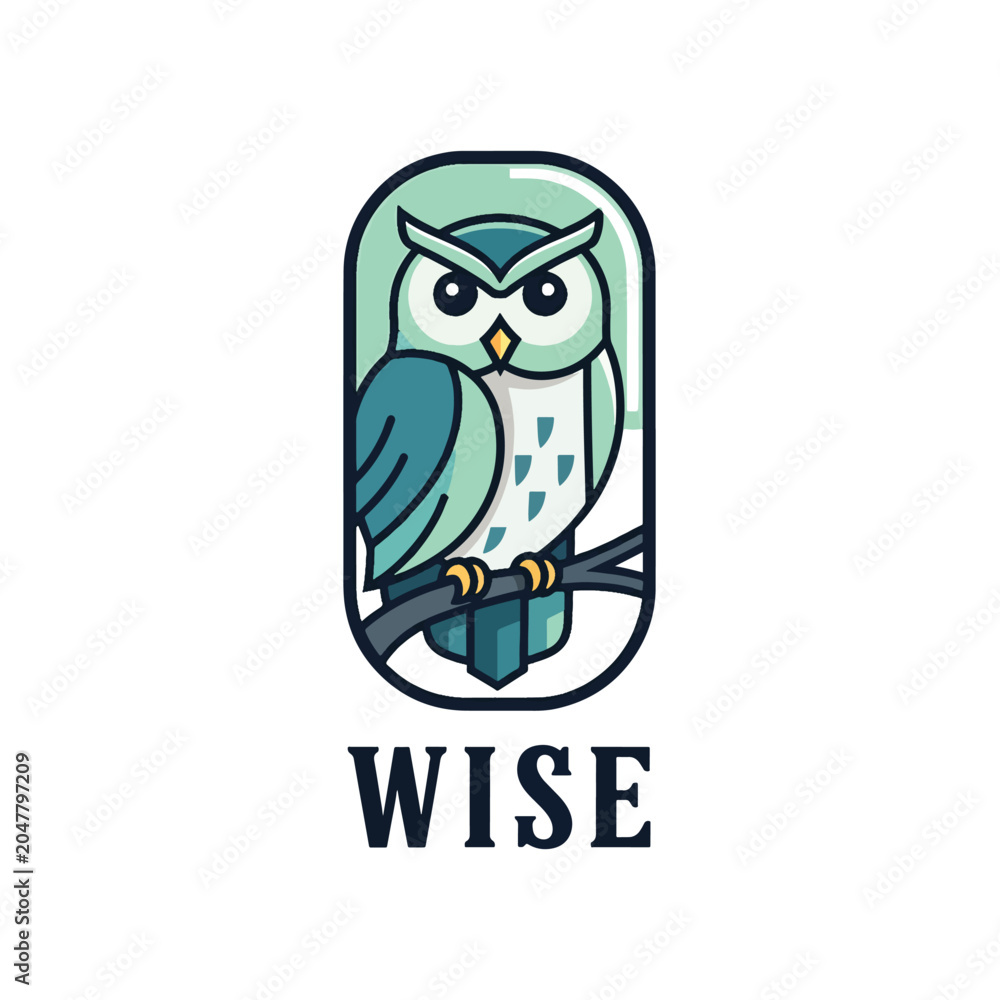 Fototapeta premium Minimalist Owl Logo Emblem Featuring Wise Bird Design.