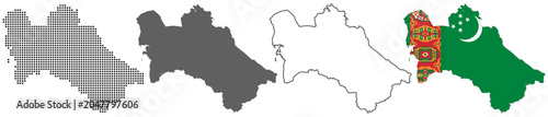 Konstfotografi Turkmenistan country map vector set with dotted pattern solid silhouette outline