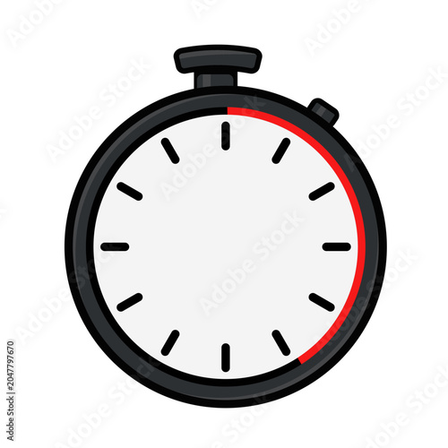 Cartoon stopwatch with a red arc showing elapsed time on a white face.