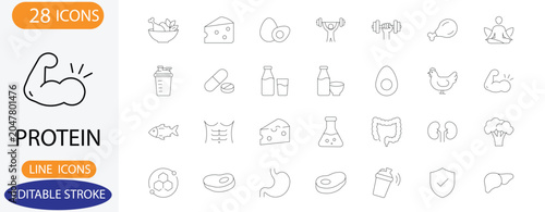 Foto Protein and healthy food line icons