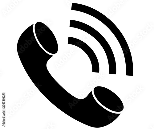 Bilde på lerret Solid black silhouette icon of a telephone handset with ringing sound waves tele