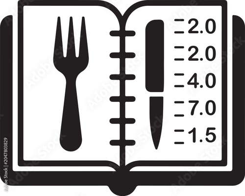 Food Diary — Flat Filled Black Silhouette Glyph Vector Icon for Nutrition & Gut Health App and Medical UI Design
