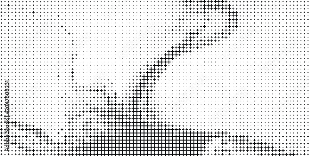 Fototapeta premium Black and White Plus Sign Halftone Pattern, Monochrome Cross Symbol Halftone Abstract Background