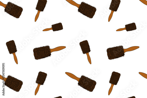 Minimalist pattern of hairbrushes on a white background for personal care and hairstyling design