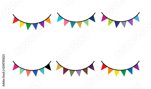 Bunting flags banner, hanging triangular garlands good for party, birthday, celebration, carnival and anniversary on transparent background, Vector illustration.