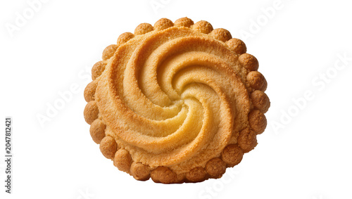 Foto Golden swirl butter cookie with beaded edge, isolated on transparent background