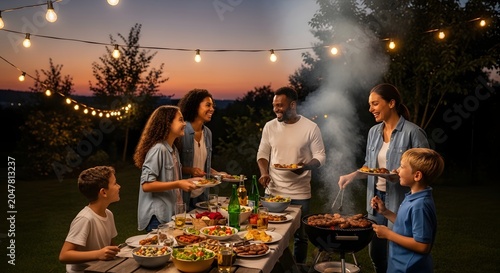 Family having a meal together in a warm home dining and togetherness lifestyle scene