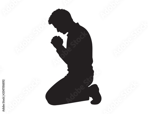 Konstfotografi Kneeling man silhouette, a powerful black vector graphic representing prayer, worship, and devotion