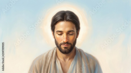 Portrait of Jesus Christ with eyes closed in prayer.