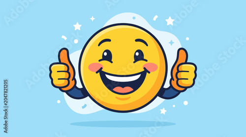 Obraz na płótnie Cheerful yellow emoji character giving double thumbs up.