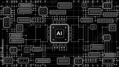 A schematic of interconnected processors and circuits
