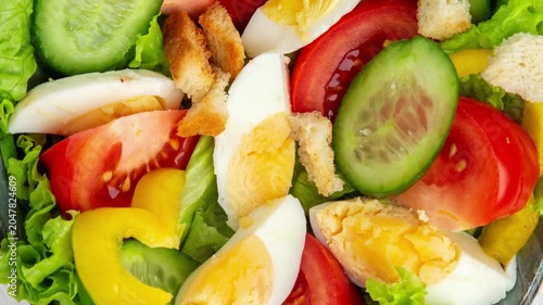 Fresh Salad Bowl Rotation Top Down View