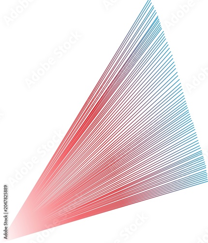 Photos Radiating Lines Cone: An abstract visual representing a cone shape formed by countless thin, parallel lines that transition in color from warm red to cool blue, suggesting depth and direction