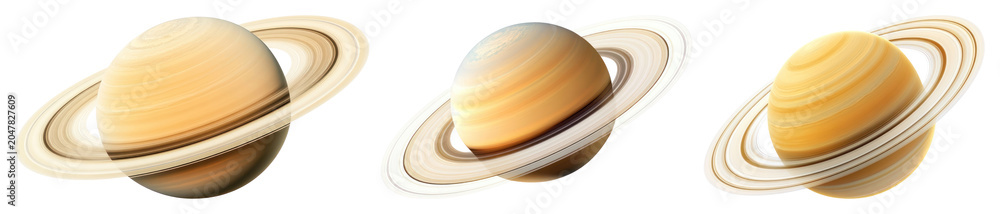 Obraz premium PNG Three Saturn planet illustrations on transparent background