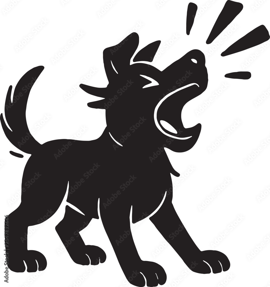 Fototapeta premium Dog silhouette barking black graphic on white background