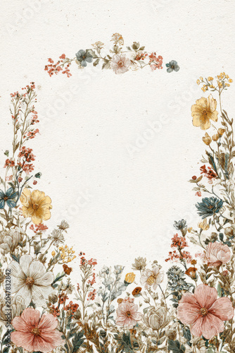 Elegant Watercolor Floral Frame on White and Pale Pink Background
