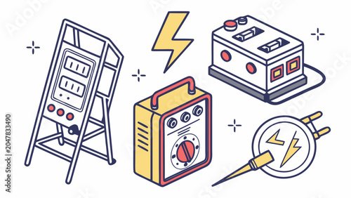 Obraz na plátně Electrical power and renewable energy equipment graphic collection with charging