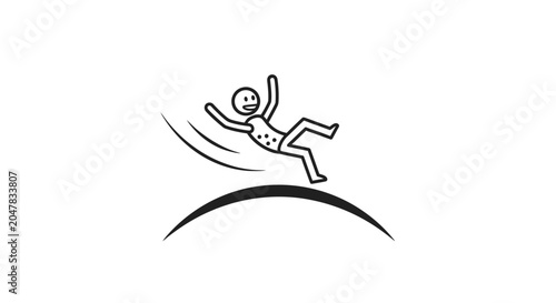 Stick figure sliding down a smooth curved surface.