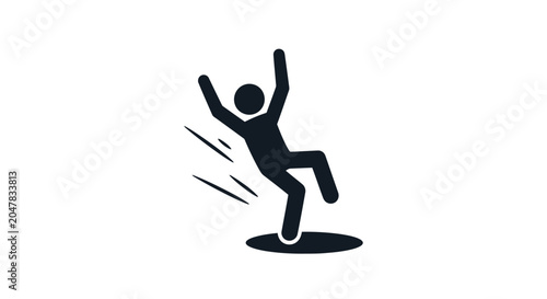 Cuadro en lienzo Stick figure slipping on a wet water puddle icon.