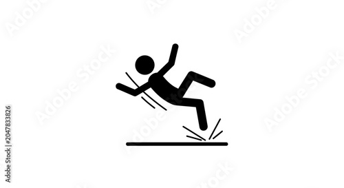 Fotografía Stick figure slipping on wet floor surface icon.