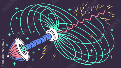 Scientific experiment with electrical magnetic field and lightning bolts