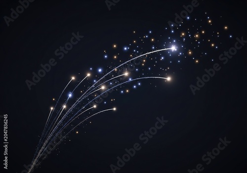 Abstract Light Trails and Sparkling Particles on Dark Background Illustration