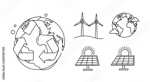 Renewable energy sources power a sustainable future with solar panels and wind turbines globally