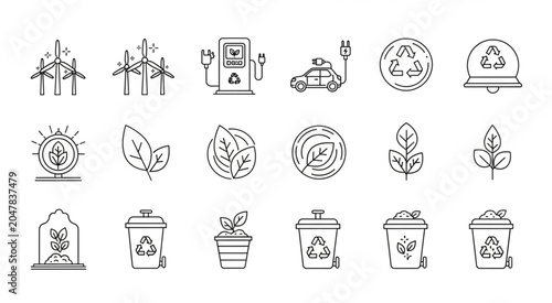 Eco friendly icons of recycling and green living symbols illustrated