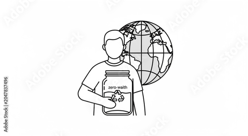 Man holding seedling in front of a globe standing strong