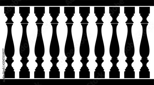 Foto A black silhouette of a decorative balustrade railing with ornate spindles on a