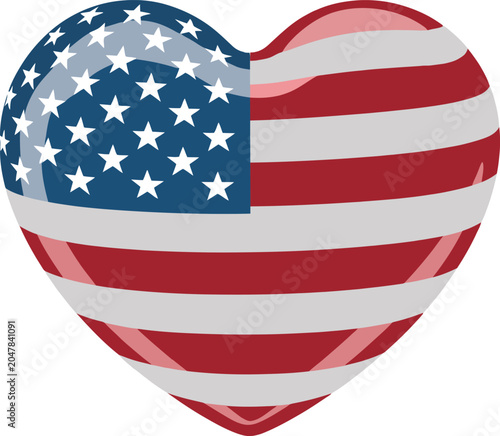 Glossy heart shaped american flag united states symbol