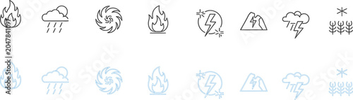 Photos Weather and natural disaster line icons fire rain storm snow