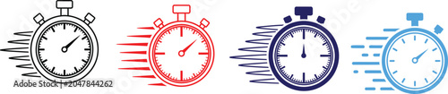 Fotografie Four stopwatch icons in black red navy and light blue colors