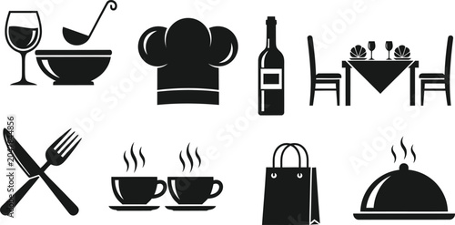 Culinary icons set restaurant cooking and food service elements