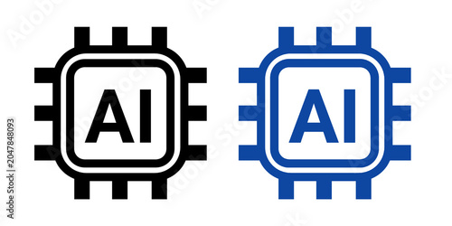 Artificial Intelligence AI Icons Vector Set – AI Chip Symbol, Machine Learning Technology Logo, Neural Network Digital Innovation