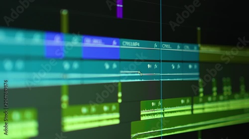 Video Editing Timeline Timelapse with Moving Tracks and Playhead, Post Production Workflow Background