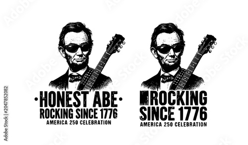 Obraz na płótnie Abraham Lincoln Wearing Sunglasses Playing Electric Guitar Vector Illustration,