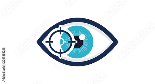 Eye Tracking and Biometric Scan Icon - Conceptual Vector Illustration of Precision Vision, Surveillance, and Laser Eye Surgery Technology on White Background