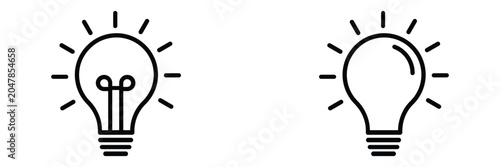 Bild auf Leinwand Two minimalist line representing light bulbs are displayed side by side on a white background, symbolizing ideas, inspiration, or innovation