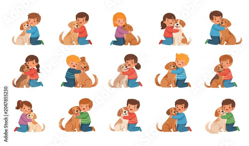 Bild auf Leinwand American Bobtail Cat Cartoon Vector Illustration Set with Adorable Feline Pet Ch